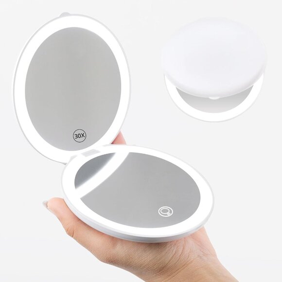 Led Lighted Folding Small Mirror with 3 Color Light, Large 4.8'' Rechargeable - Picture 3 of 16